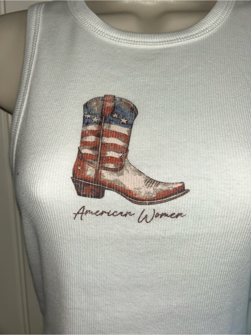 NWT Originality White Ribbed Tank Top with Cowboy Boot Sz S State Fair Rodeo - Picture 4 of 7